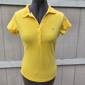Vineyard Vines Yellow Preppy Short Sleeve Stretch Business Casual Polo Shirt XXS